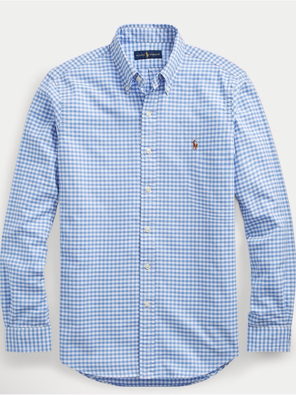 Ralph Lauren Slim Fit Stretch Oxford Blue and White Gingham Button-Down | XL